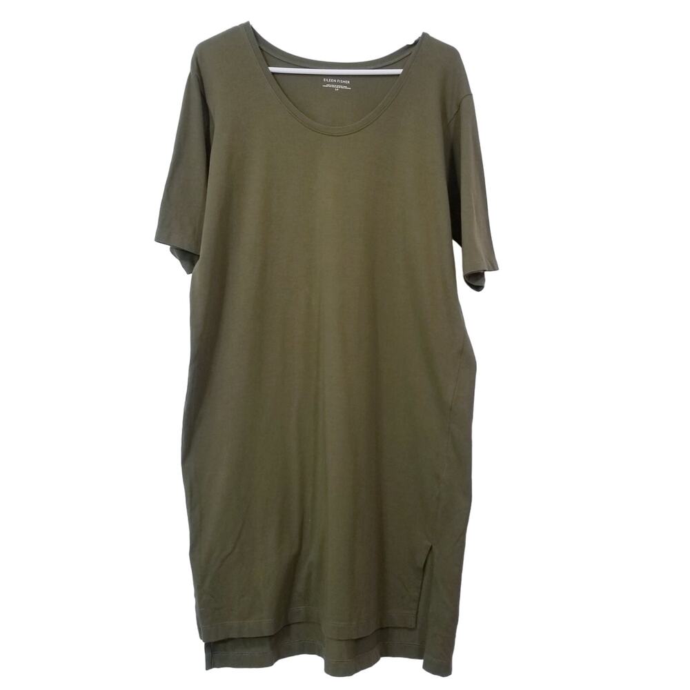 Eileen Fisher Olive Midi Scoop Neck T-Shirt Dress